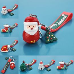 Merry Christmas keychain cartoon Christmas tree Santa hat socks keychains gloves key ring holders bag hangs fashion jewelry