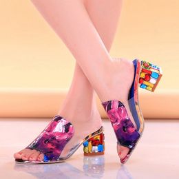 Lucyever Women Fashion Colourful Rhinestone High Heels Sandals Slipper Sexy Peep Toe Mixed Colour Party Beach Flip Flops Woman Y200423