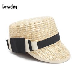 NEW European And American Fashion Summer Straw Sun Hats For Women Handmade Visor Caps Lady Dinner Party Hat Flat Top Panama Hat Y200602