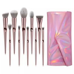 Finger print 10pcs Set Rose Gold Makeup Brushes Eyeshadow Powder Contour Brush Kits Beauty Cosmetics tools DHL 10