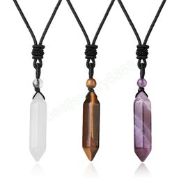 Natural Stone Necklace crystal Pendant Quartz Hexagonal Amethysts Handmade Necklaces Women Men Reiki Jewellery