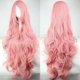 100CM Pink Shaggy Long Curly Side Bang Vocaloid Megurine Luka Cosplay Wig