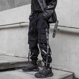 New Men's Black Casual Ribbons Pockets Harem Pants Streetwear Male Fashion Hip Hop Anke-Length Cargo Trousers For Men XXL 0214