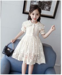 2021 New Summer Girls Princess Dress Kids Short Sleeve Lace Tulle Dresses Children Lace Dress Kids Dresses
