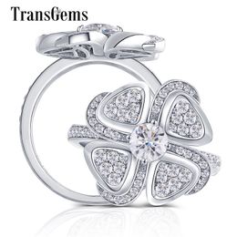 Transgems 18K White Gold Flower Shape Centre 0.5ct F Colour Moissanite Engagement Ring with Accents for Women Daily Wear Y200620