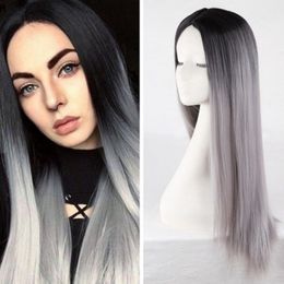 New long straight hair, Japanese hair dyed wig, popular hot selling in Europe and the United States, chemical Fibre mechanism wigs