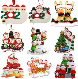 2020 New Christmas Personalised Ornaments Survivor Quarantine Family 3 4 Mask Snowman Hand Sanitised Xmas Decorating Creative Pendant Toys