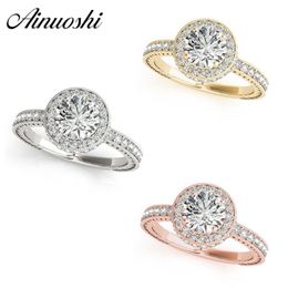 AINUOSHI Classic925 Sterling Silver White Gold Yellow Gold Rose Gold Color Round Cut 1ct Rings Women Engagement Halo Silver Ring Y200106