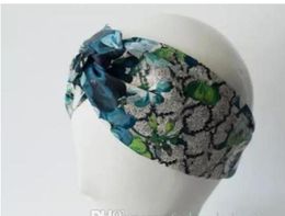 Designer 100% Silk Cross Headband Donne Girl Girl Elastic Hair Bands Retro Turban Headwraps Regali fiori Colibrì Orchidea