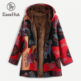 EaseHut 5xl Large Size Winter Jackets for Women Fall Long Sleeve Plush Spring Thin Parkas Plus Size Spring Coat with a Hood 201210