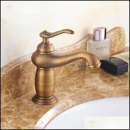 Bathroom Sink Faucets Faucets Showers Accs Home Garden European Solid Brass Antique Basin Faucet And Cold Water Wash Single Handle251E