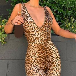 Women's Jumpsuits & Rompers Lady Sexy Sleeveless Jumpsuit Women V-Neck Skinny Playsuit Summer Slim Fashion Casual Leopard Tiger Factor Stree
