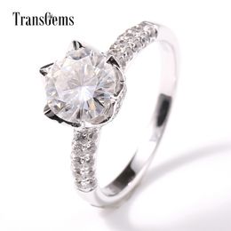 Transgems 14k White Gold 2 carat Diameter 8mm F Colour Moissanite Engagement Ring For Women Solitare with Accent Y200620