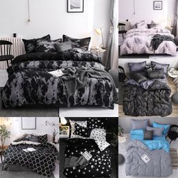 J 5 Simple Bedclothes Quilt Cover Pillowcase Three-Piece Bedding Set With Pillow Case Single Double Comforter Black Duvet Cover LJ201015