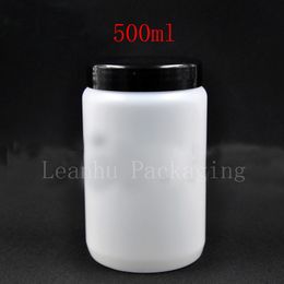 12pcs,500ml Grammes of white round jars plastic bottle with black cap, bottling tank mask,Cosmetic Skin Products Container.