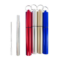 Portable Reusable Drinking Straws Telescopic Stainless Steel Metal Collapsible Straw with Aluminium Case and Cleaning