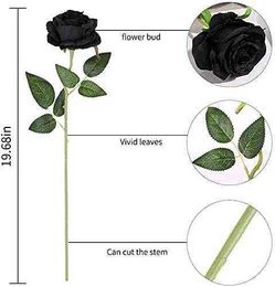 Gifts for women 12 PCS Artificial Flowers Roses Silk Flowers Fake Long Stem Artificial Black Roses for Home Party Halloween Decorations