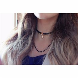 Stylish Multilayer Tattoo Choker Necklaces for Women Black Crystal Rope Wax Chain Clover Pendants Brand Jewellery Y200323