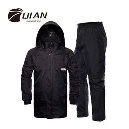 QIAN RAINPROOF Professional Outdoor Raincoat Hidden Rainhat Thicker Mesh Lining Safety Reflective Tape Design Super Rainsuit 201110