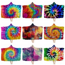 Hooded Blanket Kids Blanket Warm Cape Cloak Tie Dyed Throw Blankets Rainbow Sherpa Sofa Covers Children Christmas Gift 27 Designs BT6019