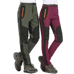 Autumn Winter Thick Warm Stretch Pants Men Women Soft Shell Waterproof Windproof Tactical Trousers Military Cargo Fleece Pants H1223