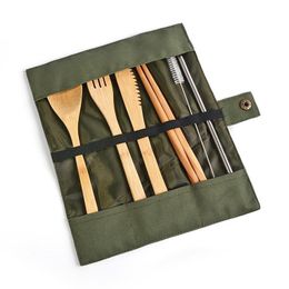 30pcs Wooden Dinnerware Sets Bamboo Teaspoon Fork Soup Spoon Knife Catering Cutlery Set with Cloth Bag Kitchen Cooking Tools