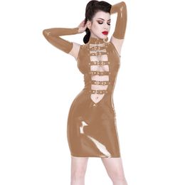 Plus Size 7XL Wet Look Mini Dress With Fingerless Gloves Women PVC Sleeveless Belts Front Vestido Novelty Dancing Club Dress