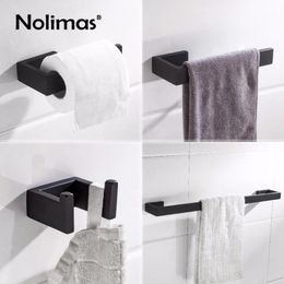 toilet paper holder bar UK - Bath Accessory Set Matte Black SUS 304 Stainless Steel Bathroom Hardware Robe Hook Towel Bar Toilet Paper Holder Accessories1