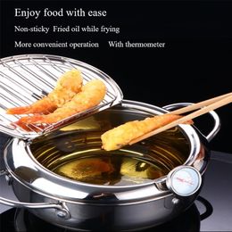 Japanese Style Deep Frying Pot Thermometer Tempura Fryer Pan Temperature Control Fried Chicken Pot Cooking Tools Kitchen Utensil 201223