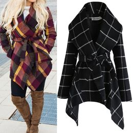 여성용 패션 격자 무늬 따뜻한 재킷 코트 3 색 겨울 가을 모직 플러스 사이즈