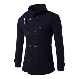 British Style Mens Slim Fit Outerwear New Winter Double Breasted Long Sleeve Trench Coat Casual Pocket Zipper Male Coats 201222