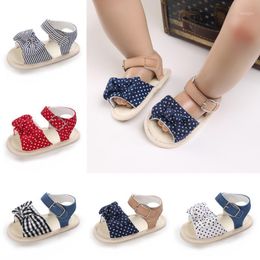 Sandals VALEN SINA 2022Toddlers Baby Girls Sandal Shoes Dot Small Lattice Bowknot Print Soft Sole Prewalker 0-18M