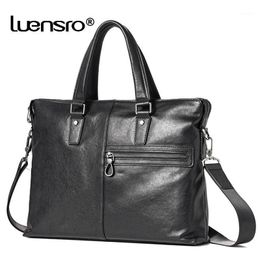 Briefcases Vegetable Tanned Cowhide Leather Men Bag 2021 Design Briefcase Laptop High Quality Shoulder Bags Male Handbag1