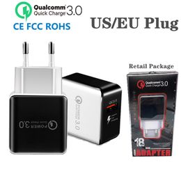 QC3.0 Quick Charge 18W USB Chargers Fast Charging USB Wall Phone Charger adapter US EU plug For Samsung