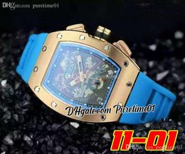 2022 A21j Automatic Mens Watch Rose Gold Big Date Black Green Red Skeleton Dial Blue Rubber Strap Super Edition 6 Styles Puretime01 rG-c3