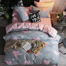 Solstice Cartoon Pink Love symbol Bedding Sets 3/4pcs Children's Boy Girl And Adult Bed Linings Duvet Cover Bed Sheet Pillowcase LJ201127