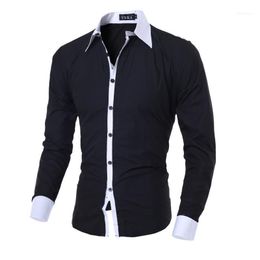 Men Shirt Black White 2017 Male Long Sleeve Shirts Casual Solid Multi-Button Hit Colour Slim Fit Dress Shirts M-2XL11