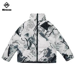 Multi-Chains Print Padded Parka Men Hipster Puffer Down Jacket Men Streetwear Stand Collar Winter Coat Outwear Windbreaker 201023