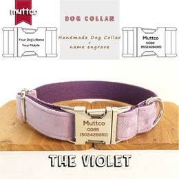 MUTTCO self-design engraved pet neck strap personalized puppy collar THE VIOLET adjustable dog collar leash 5 sizes LJ201112