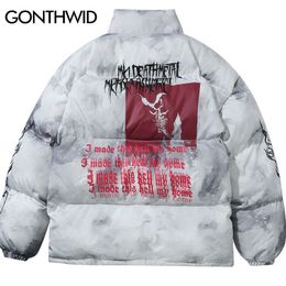 GONTHWID Creative Graffiti Ink Tie Dye Print Parka Jackets Streetwear Hip Hop Hipster Punk Rock Cotton Padded Puffer Parkas Coat 201126