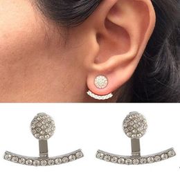Luxury Crystal Earrings Concise Rhinestone Earring Stud Wedding Jewellery Gold Alloy Metal Earring Stick Frond And Back Sides