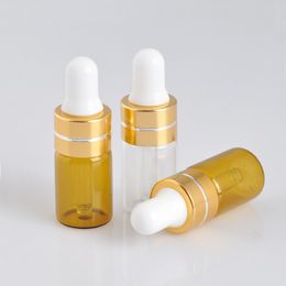 100Pieces 3ml Essential Oil Bottles perfume bottle Portable Amber Glass Dropper Bottle Empty Cosmetic Containers