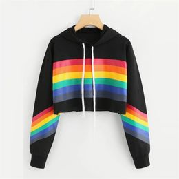 Women's Hoodie Sweatshirt Long Sleeve Hoodie Pullover Rainbow Print Sweatshirt Blouse Tops Women's Ladies clothes felpe donna# LJ201103