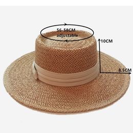 Ladies Handmade Natural Straw Summer Beach Hat for Women Men Panama Cap Fashion Concave Flat Protetion Visor Sun Boat Hats Y200714