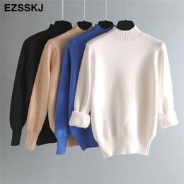 Autumn winter cashmere basic warm Sweater velvet Pullovers Women female fur thick Turtleneck sweater knit Jumpers top 201109
