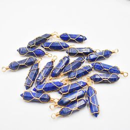 Natural Stone Lapis Lazuli Amethyst Charms Hexagonal Healing Reiki Point Pendants for Jewellery Making