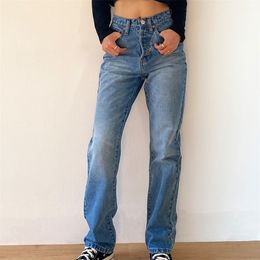 Women's Jeans Baggy Jeans For Women Mom Jeans High Waist Blue Loose Washed Fashion Straight Denim Pants Vintage Streetwear 201105