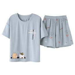 New Summer Cute Cartoon Pajamas Sets Women Sweet Casual O-neck Tops Shorts Sleepwear Nightgowns Cotton High Quality Home Clothes Y200708