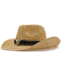 Sombreros Hombre Verano Sombrero de Paja ala Ancha Tanspirable del Sol Aire Libre Sombreros Vaqueros Cowboy Americanos GEMVIE