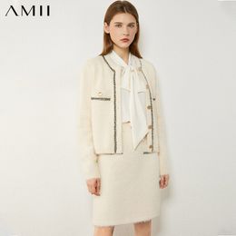 AMII Minimalism Autumn Winter Fashion Suits For Women Vintage Tweed jacket High Waist Aline Skirt Suit Female 12030570 201130